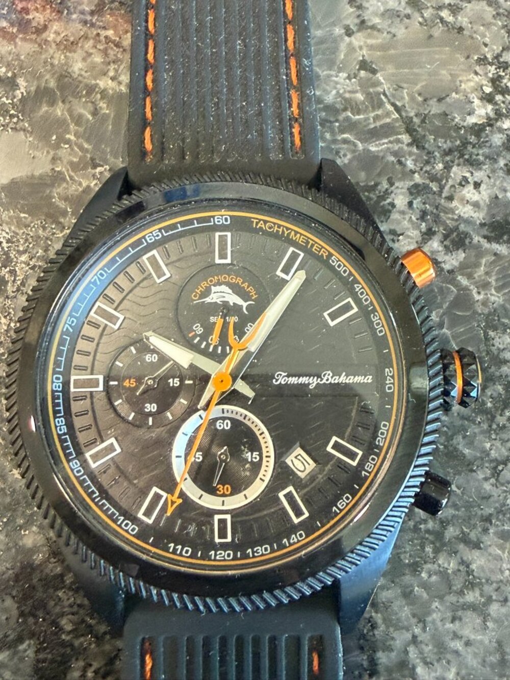 Mens black, orange Tommy Bahama watch